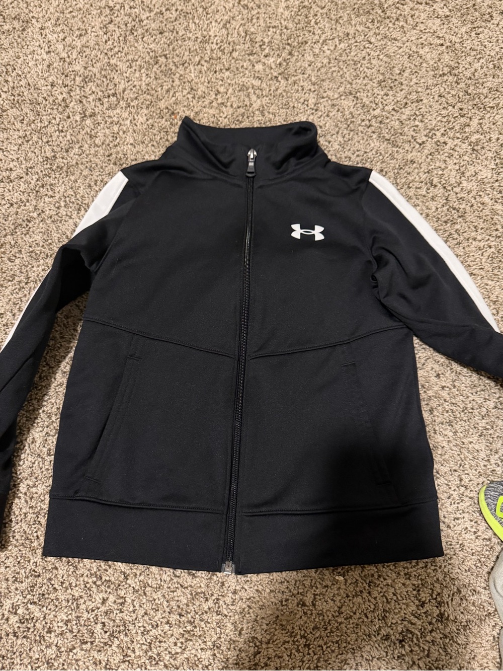 Under Armour Black Jacket with White Sleeve Stripes - Kids